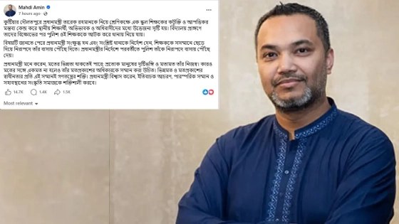 ভিন্নমতের প্রতি সম্মান দেখানোর আহ্বান মাহদী আমিনের